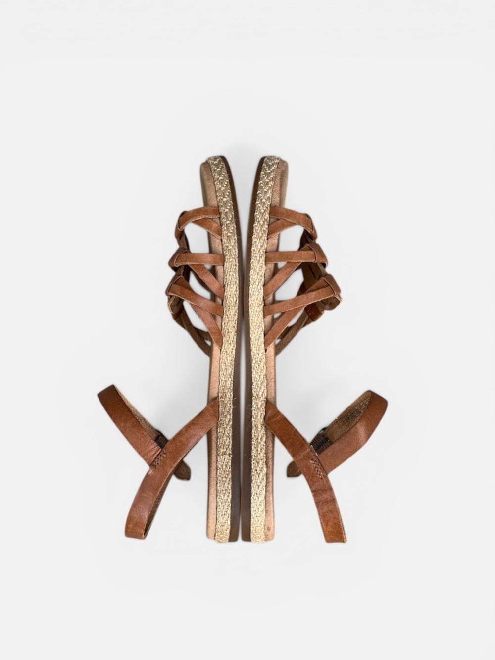UGG Cognac Leather Strappy Flat Sandals - Picture 5 of 13